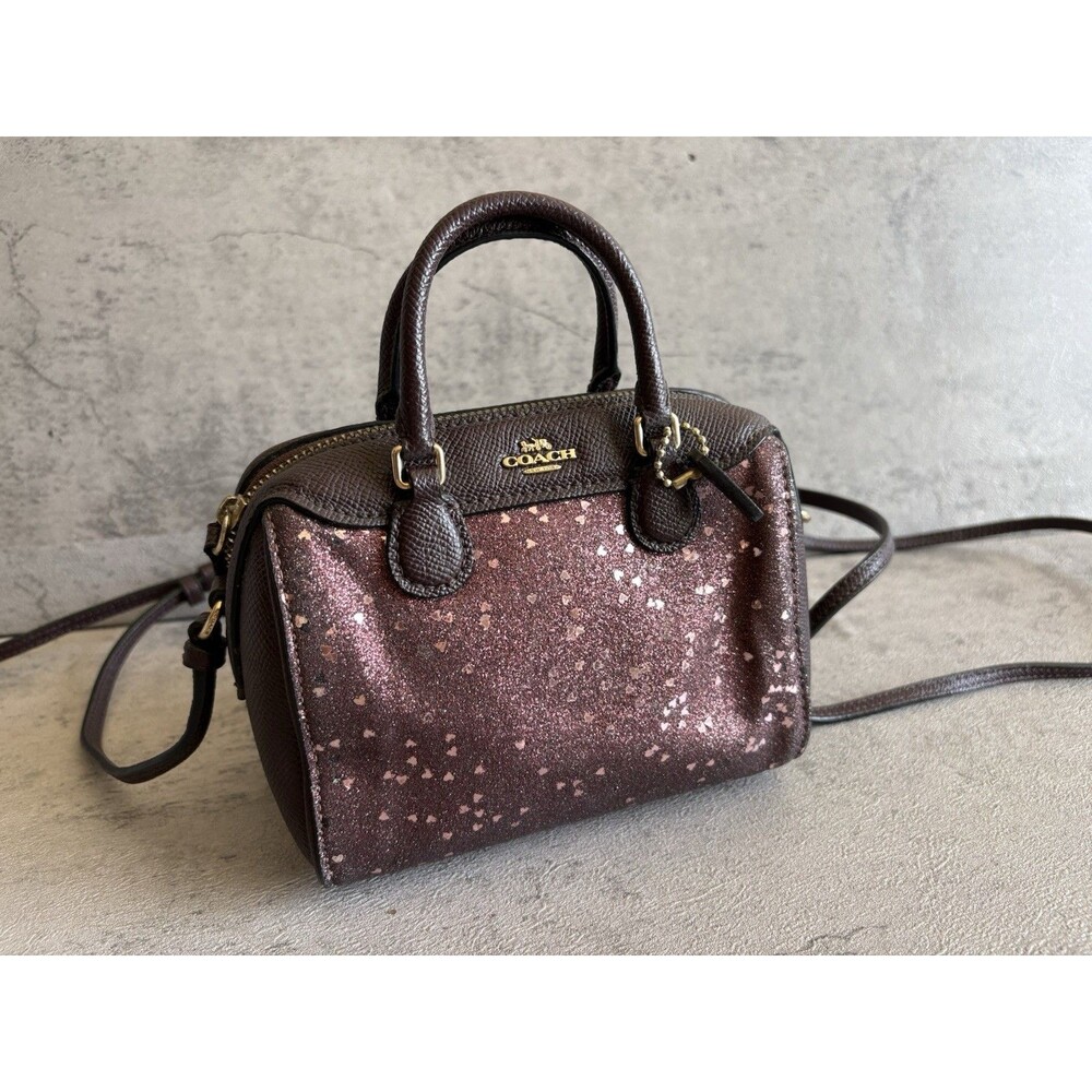 Coach Bennett Heart Glitter Micro Satchel Crossbody Purse Satchel in Raspberry